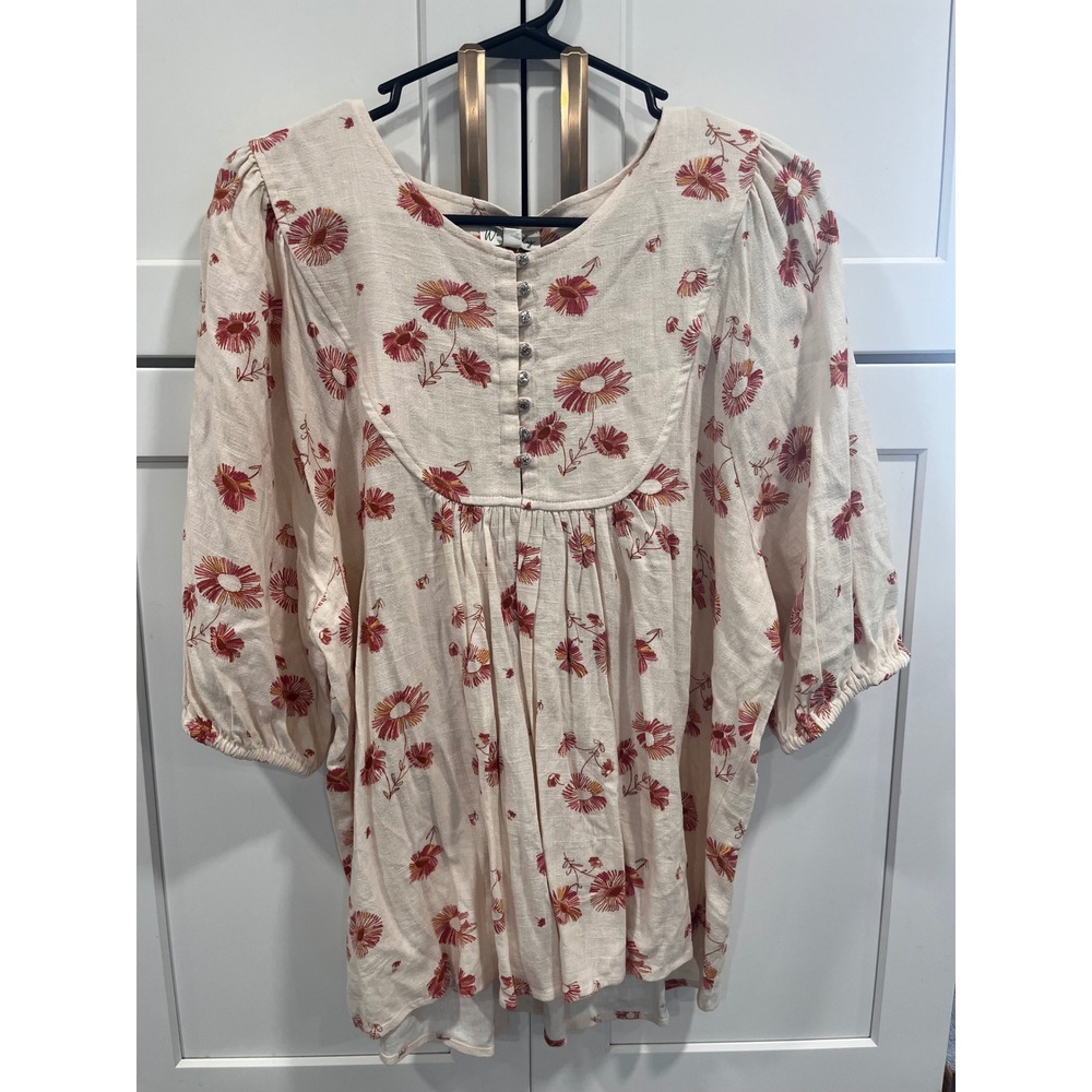 Wonderly Floral Print‎ Tunic Top Blouse Womens XXL Button Front Puff Sleeve